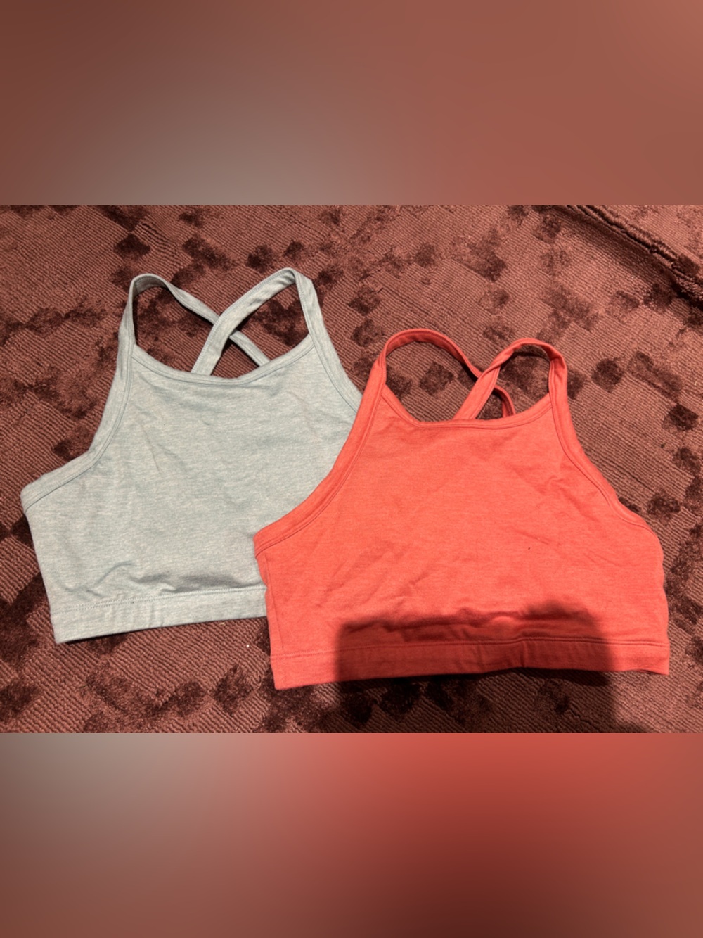 GAP Seamless Crop Bralettes with matching Leggings - Light Blue & Coral - size S